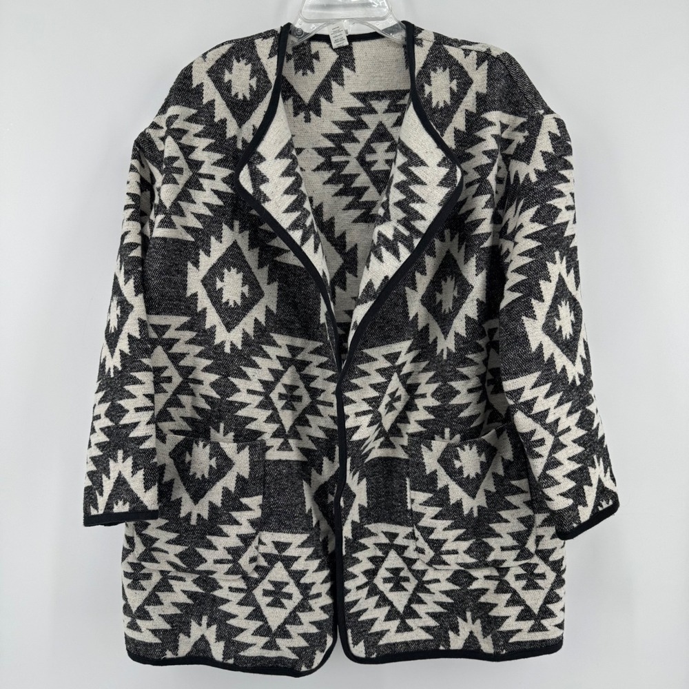 Marine Layer Aztec Mariela Reversible Cardigan Women XS Black White Open Front